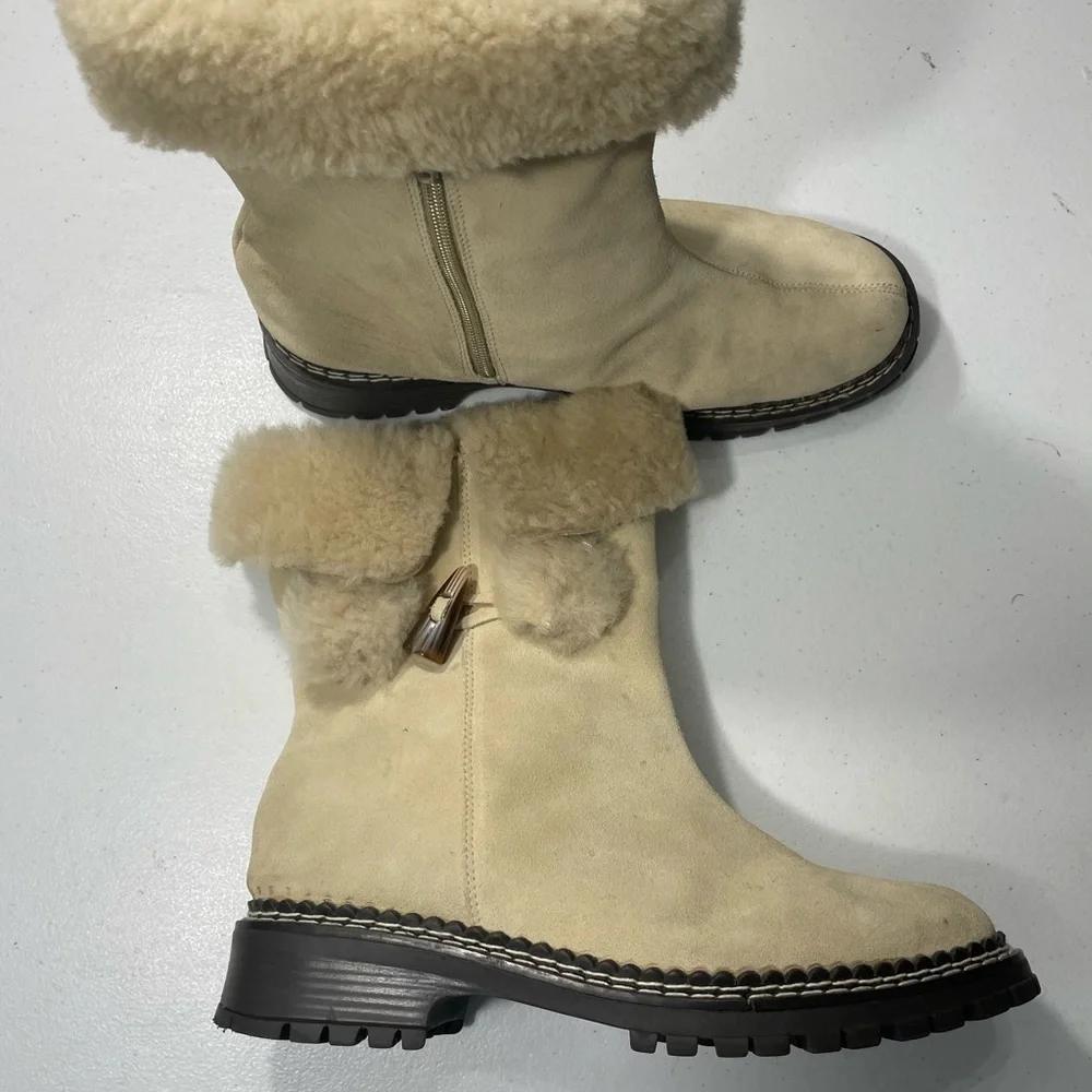Coldwater Creek Beige Shearling Winter Boots SB-